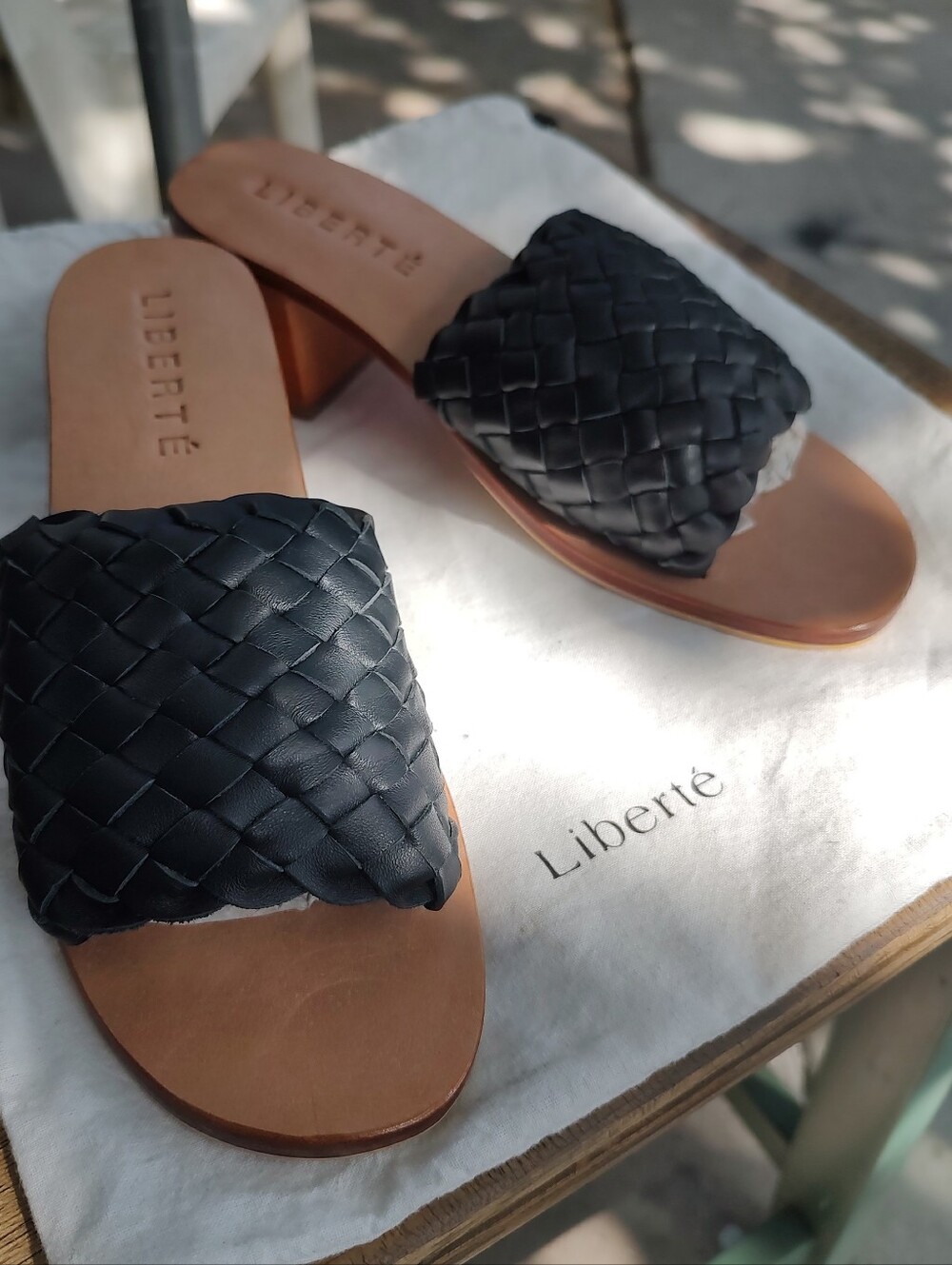 Liberté Black Woven Leather Slide Mules
